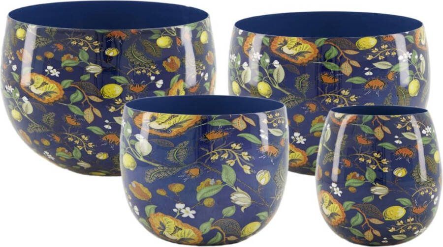 Dijk Natural Collections DKNC Plantenbakken bloemen Morgana Metaal 23x23x17cm Set van 4 Blauw