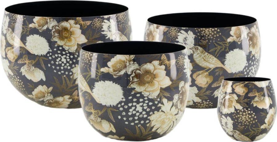 Dijk Natural Collections DKNC Plantenbakken bloemen Morgana Metaal 23x23x17cm Set van 4 Creme