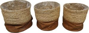 Dijk Natural Collections DKNC Plantenbakken leer gras 38x38cm Set van 3 Bruin