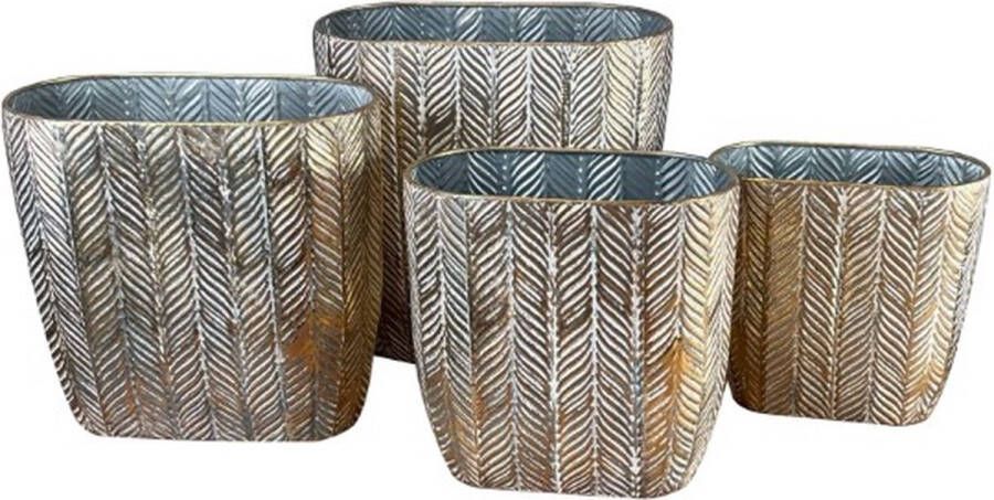 Dijk Natural Collections DKNC Plantenbakken ovaal metaal met plastic 36.5x19x36cm Set van 4 Wit