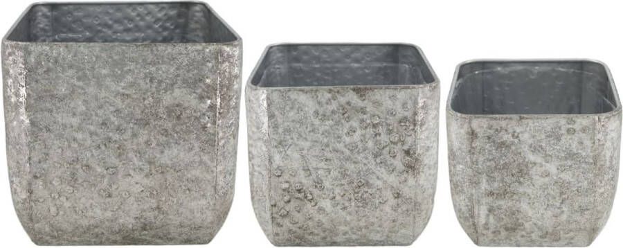 Dijk Natural Collections DKNC Plantenbakken vierkant metaal met plastic 26.5x26.5x25 cm Set van 3 Zilver