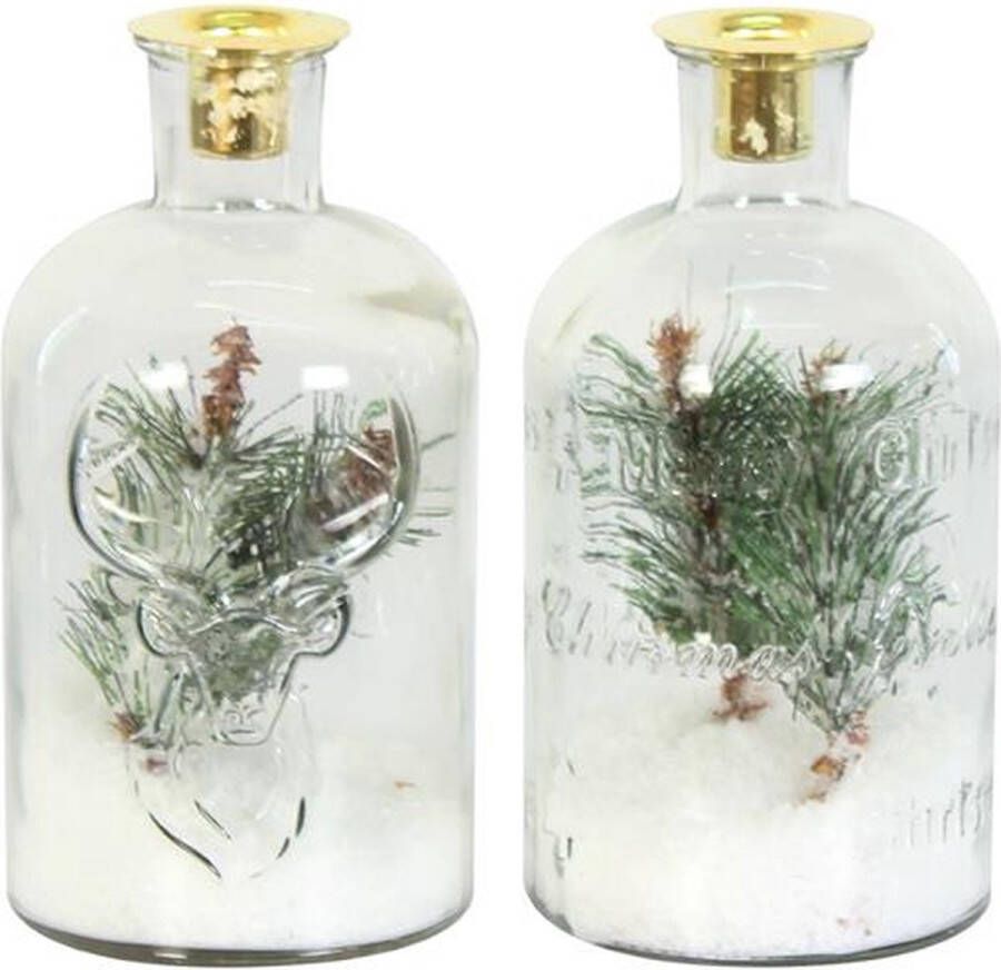 Dijk Natural Collections Kandelaar glas met kerstdecorate H20cm (1 stuk) assorti
