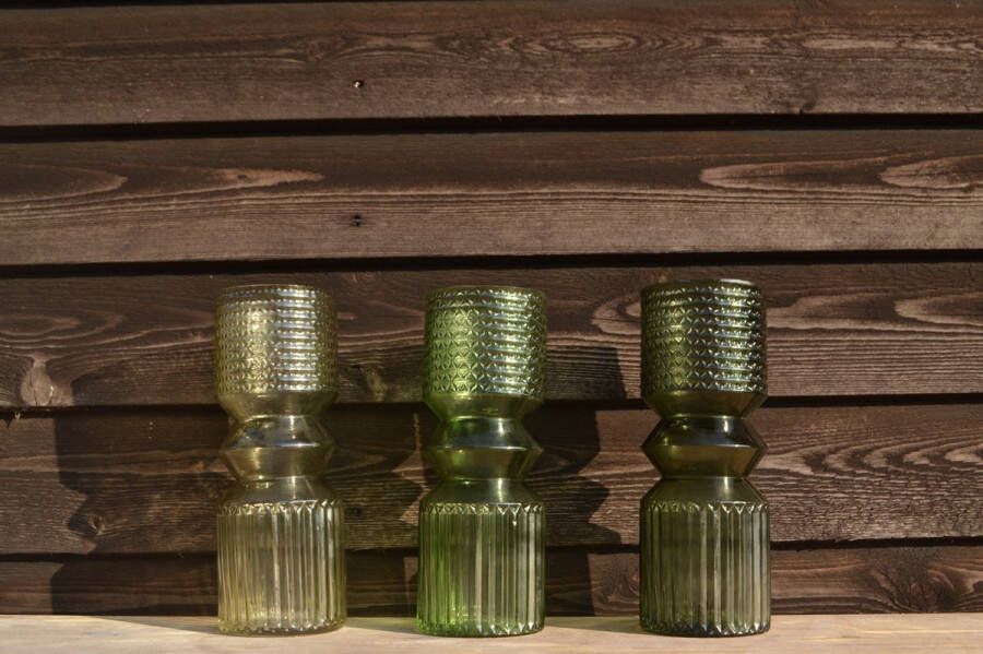 Dijk Natural Collections Set van 3 vazen Groen Glas 30cm