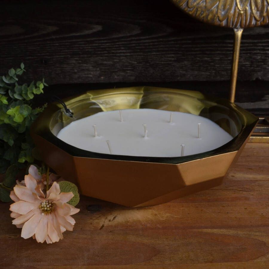 Dijk Natural Collections Soy Candle in Goudkleurige Schaal 25cm 7 wicks