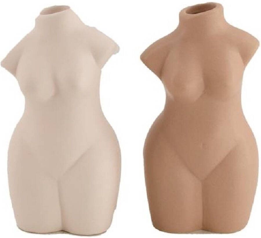 Dijk Natural Collections Vaas Body Set van 2 Porselein Bruin Beige 7 8 x 5 6 x 14 8 cm