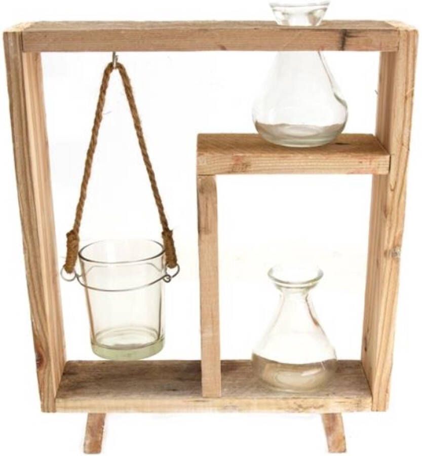 Dijk Natural Collections Venster decoratie met vazen glas en theelichtje 29x7x34cm