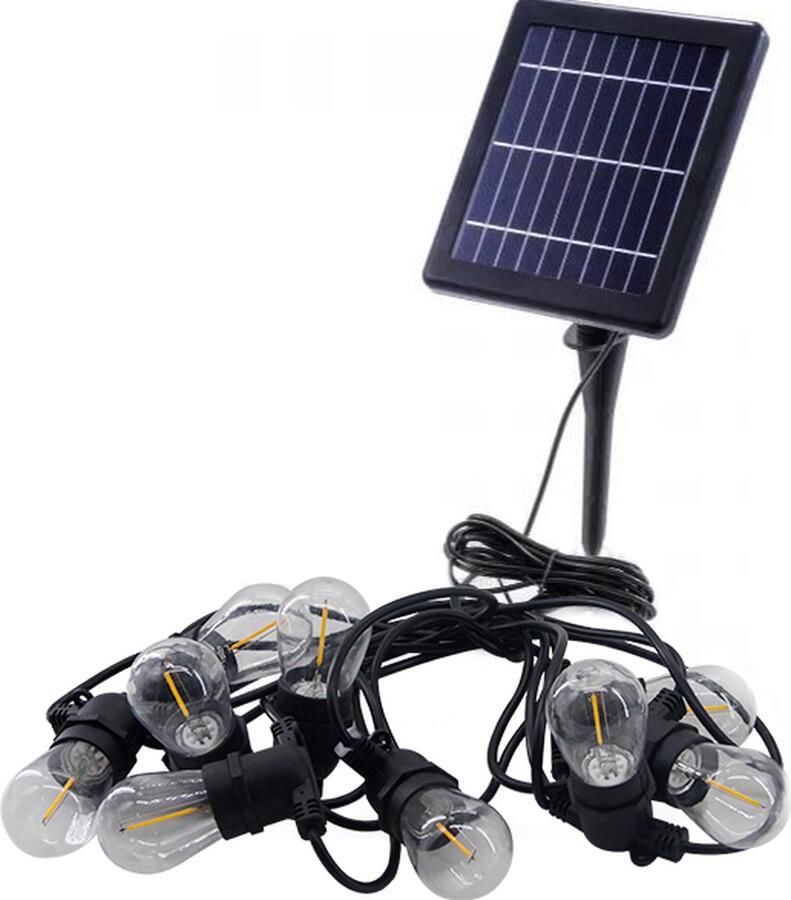 Dilampo PARTY LIGHTS FEESTVERLICHTING Solar tuinverlichting Lichtsnoer buiten Lichtslinger Lichtsnoer op zonne-energie Solar Led Prikkabel 10M 10 Led E27 Lampen Solar tuinverlichting LED Warme sfeerverlichting 2700K