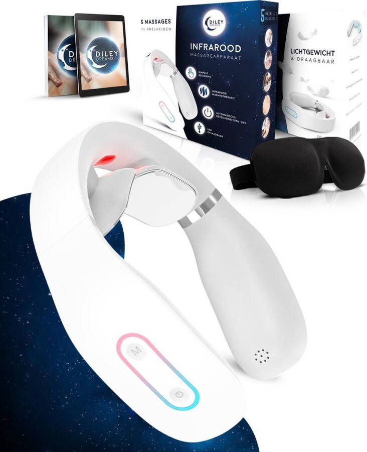 Diley Dreams Infrarood Nekmassage Apparaat met 3D Slaapmasker – Massage apparaat – Massagekussen – Wit