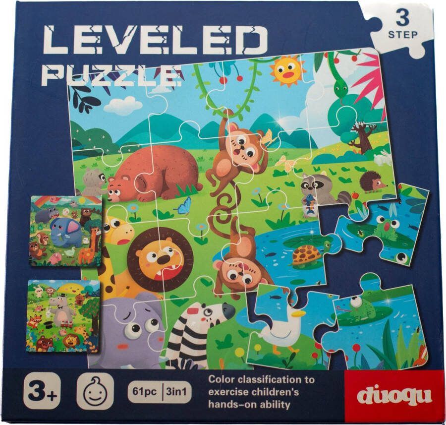 Diloqu Magnetisch Puzzelboekje Jungledieren 3-in-1 Puzzelboekje Montessori Kinderpuzzel 3 jaar of ouder Dieren Puzzelniveau 3 61 puzzelstukjes