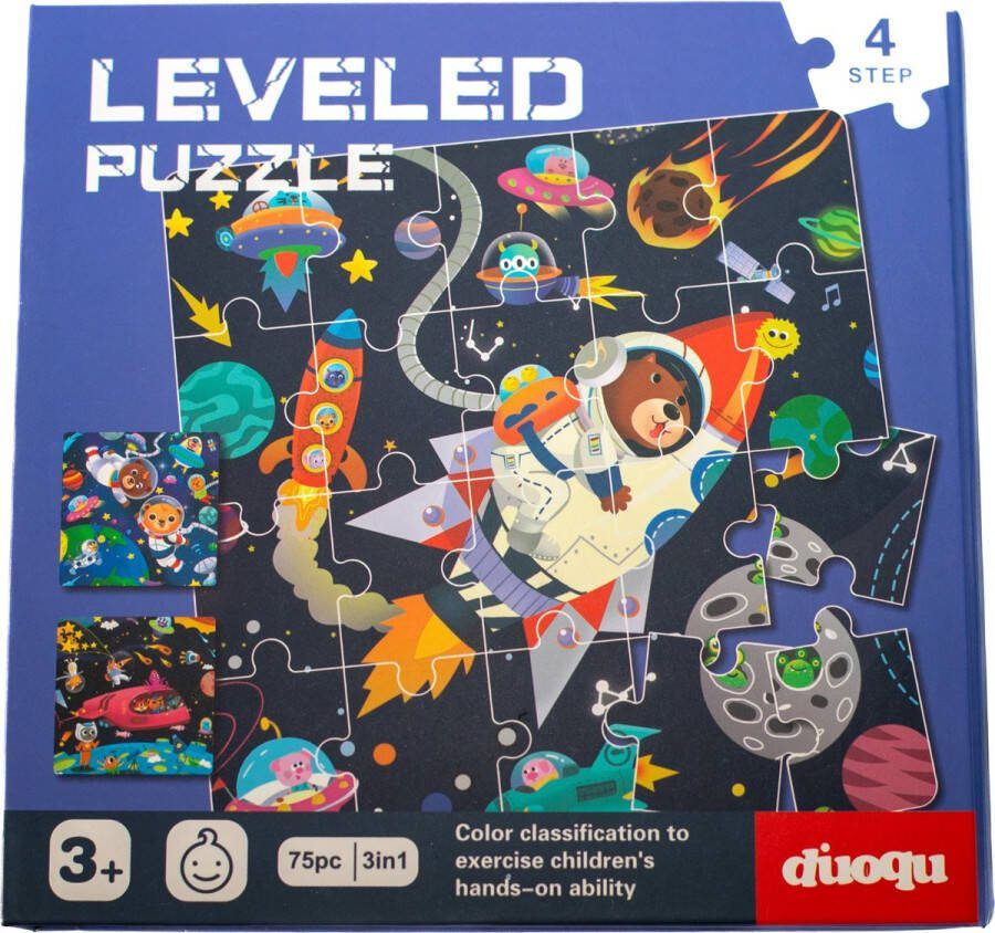 Diloqu Magnetisch Puzzelboekje Ruimtevaart 3-in-1 Puzzelboekje Montessori Kinderpuzzel 3 jaar of ouder Planeten Astronaut Puzzelniveau 4 75 puzzelstukjes