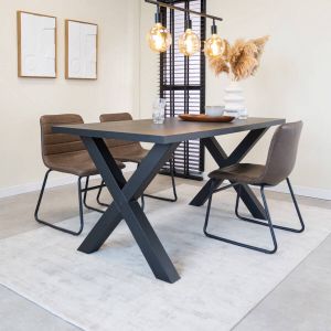 Dimehouse Eettafel Zwart X-poot 210 x 100 x 76 cm Lenzo Melamine Horecakwaliteit Rechthoekig