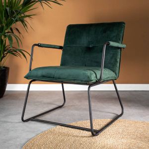 Dimehouse Industriële fauteuil Hailey groen velvet