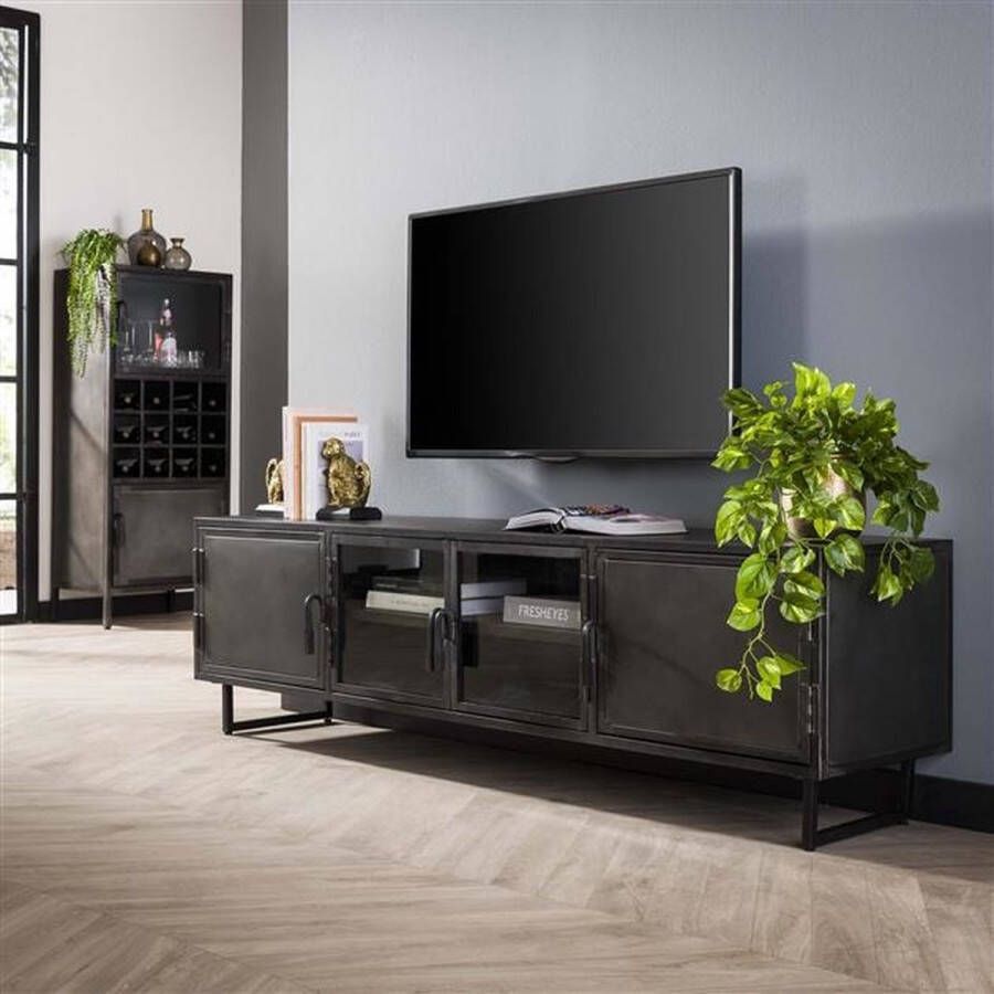 Dimehouse Industrieel TV-meubel Finye zwart metaal 180x40x50 cm
