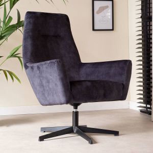 Dimehouse Industriële draaibare fauteuil Casper antraciet velvet