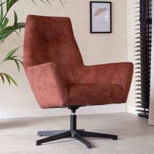 Dimehouse Industriële draaibare fauteuil Casper roest velvet