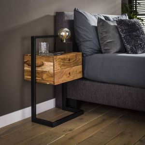 Dimehouse Industriële Nachtkastje Camila 2 Lades Acaciahout