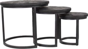 Dimehouse Industriële Salontafel Set Carly Zwart Mangohout Set Van 3