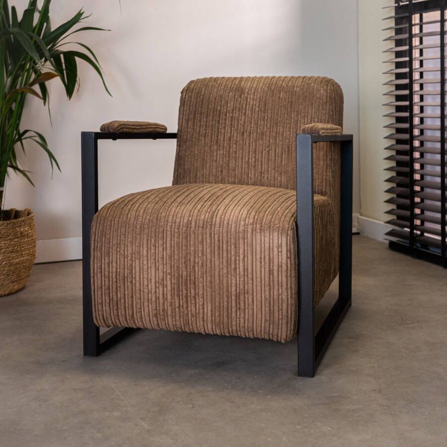 Dimehouse Moderne Fauteuil Madeline Ribstof bruin
