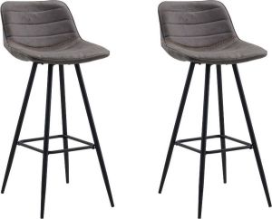 Dimehouse Barkrukken Set van 2 Antraciet Stof Industrieel Geschikt voor Bar(tafel) hoogte Zithoogte 76 cm Barstoelen met rugleuning Niet in hoogte verstelbaar Kenton serie