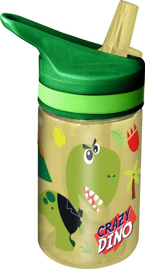 Dino World Crazy Dino drinkfles drinkbeker bidon met drinktuitje groen kunststof 400 ml