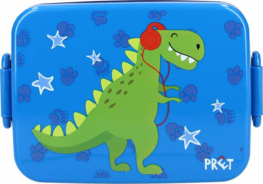 Dino World Pret Dino broodtrommel lunchbox voor kinderen blauw kunststof 16 x 13 cm Lunchboxen