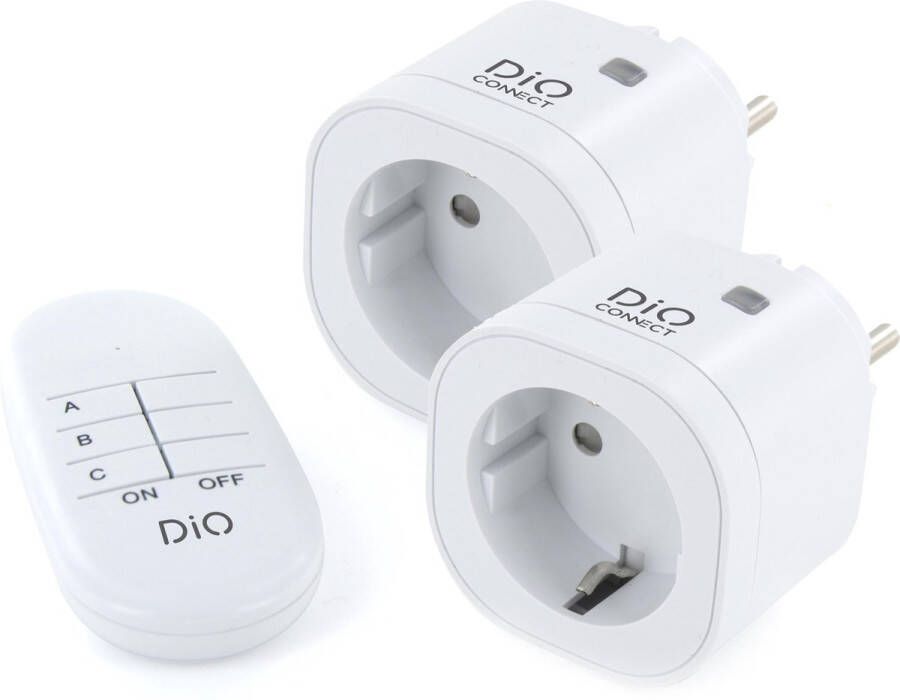 DiO CONNECTED HOME DiO Connect – 2 Slimme stekkers met afstandsbediening Wifi + 433 92MHz DiO 1.0. – Werkt met Alexa en Google Home Type F (met randaarde geschikt voor Nederland)