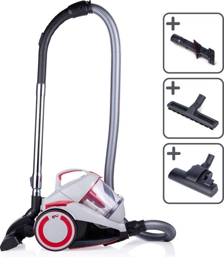 Dirt Devil Stofzuiger zonder Zak DD2502 Vacuum Cleaner 700W HEPA 12 Filter Cycloon Stofzuiger met Combiborstel Kierenzuigmond en Parketzuigmond Stofopvangbak 1 8 L Grijs Rood