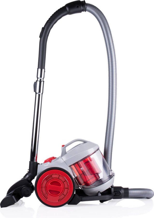 Dirt Devil Stofzuiger zonder Zak DD2503 Vacuum Cleaner 800W HEPA 12 Filter Cycloonstofzuiger met Combiborstel Kierenmondstuk en Meubelopzetstuk Stofopvangbak 2 L Grijs Rood