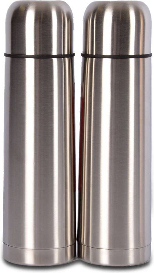 Discountershop 1 Liter RVS Thermosfles met Drinkbeker Ideaal voor Reizen Thee en Koffie Dubbelwandig en BPA-Vrij Set van 2