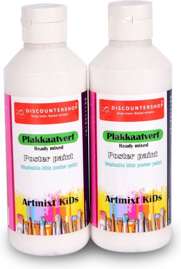 Discountershop 2-Delige Set Witte Plakkaatverf (250 ml elk) Ideaal voor Schilderen Knutselen en Educatieve Activiteiten Waterbasis & Kindvriendelijk