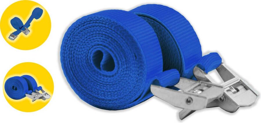 Discountershop 2x autobinders of spanbanden- blauw 2 x 3 5 meter belastbaar tot 100 kg per spanband veilige oplossing voor voertuigbevestiging