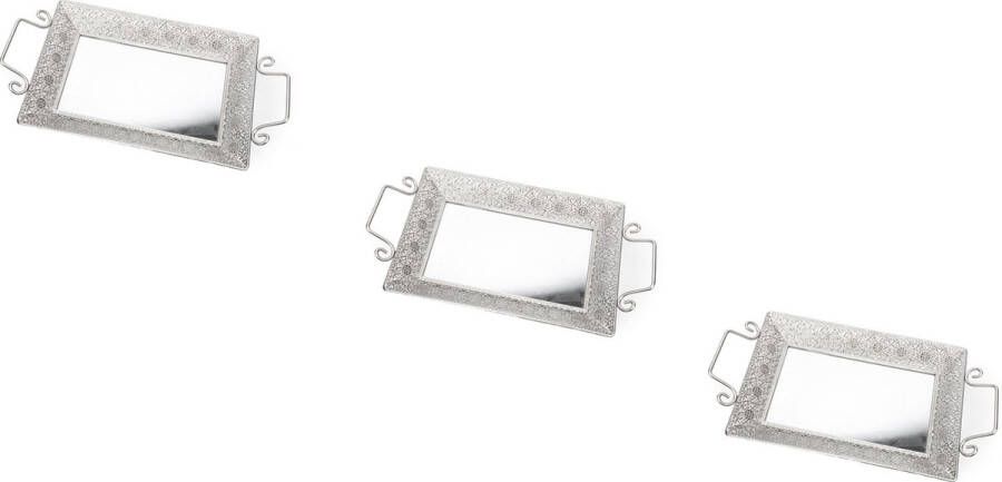 Discountershop 3 stuks |Rechthoekig spiegeldienblad 41x22 cm Decoratieve dienbladen Metalen Dienblad Met Spiegel Zilver dienblad