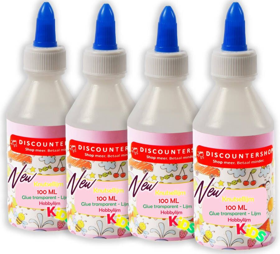 Discountershop Creatieve Knutsellijm Set 4x100ml Transparante Alleslijm voor Kinderen School & Hobby Perfect voor Lijmen & Plakken!