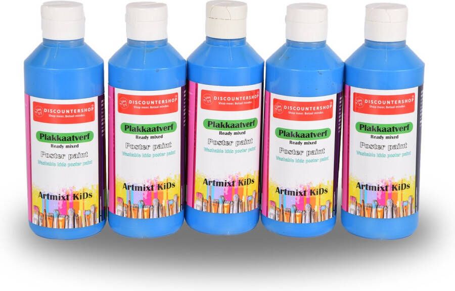 Discountershop 5-Delige Blauwe Plakkaatverf Set (250 ml elk) Ideaal voor Creatieve Hobby's en Educatieve Projecten Kindvriendelijk & Veilig