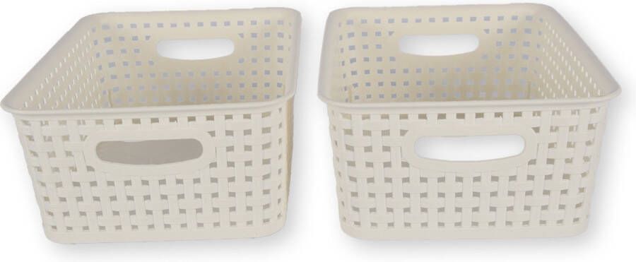 Discountershop 5 Liter Opbergmand Rechthoek Voor De Kinderkamer Kunststof Opbergbox Met Rattan Look 25 5cm x 19 5cm x 10 5cm elk – Set van 2