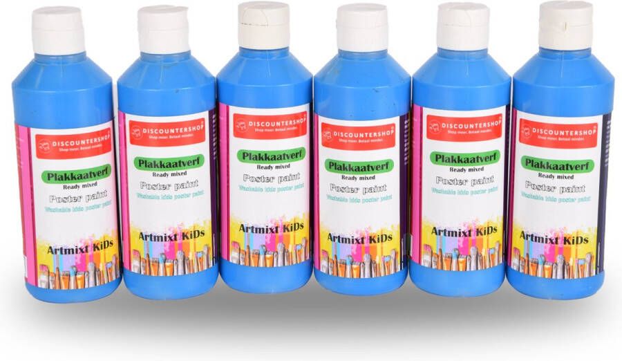 Discountershop 6-Delige Blauwe Plakkaatverf Fles (250 ml elk) Ideaal voor Creatieve Hobby's en Educatieve Projecten Kindvriendelijk & Veilig