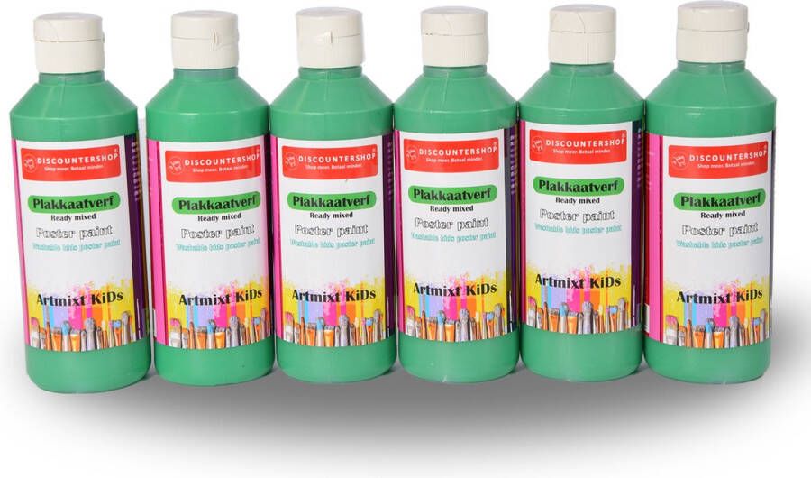 Discountershop 6-Delige Groene Plakkaatverf Set (250 ml elk) Ideaal voor Creatief Schilderen Knutselen en Educatieve Projecten Kindvriendelijk