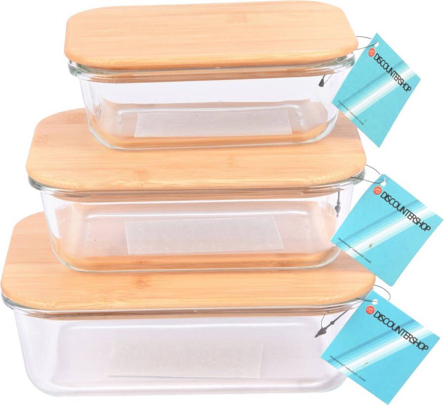 Discountershop Borosilicaat Glazen Broodtrommel Lunchbox Volwassenen Bamboe Deksel 1520 ml Geschikt voor 8 Boterhammen Vaatwasserveilig & Magnetronbestendig Ovenbestendig tot 250°