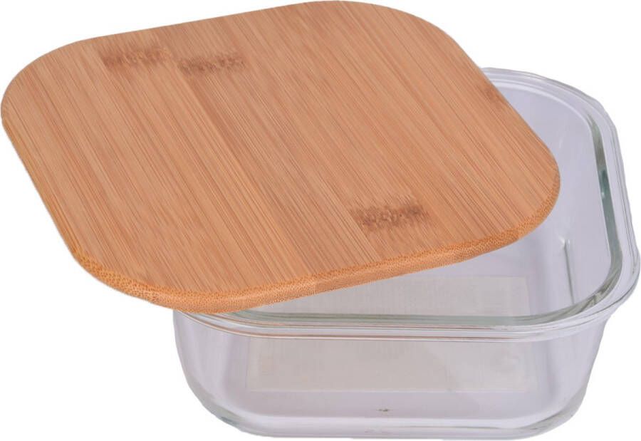 Discountershop Broodtrommel met Deksel Borosilicaat Glas en Bamboo Geschikt voor 4 Boterhammen – 750 ml Gebruik als Salade Lunchbox Voor Volwassenen