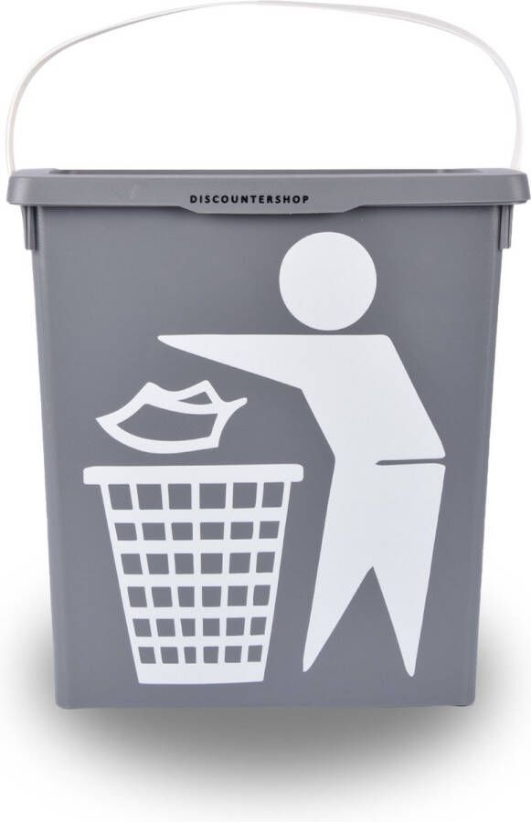 Discountershop Handig klein afvalbak Afvalemmer containertje 100% BIO recyclable | 30.8x25x14 cm| organisch afval 11 liter Grijs | 1 Stuks