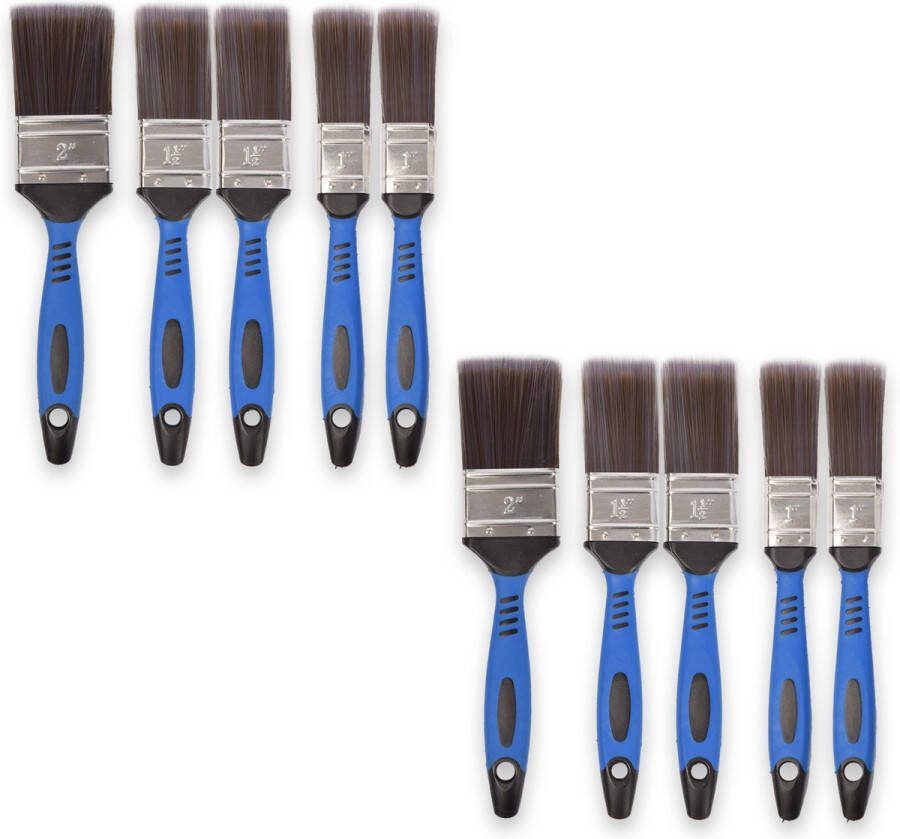 Discountershop Complete Kwastenset voor Muurverf 2 Sets Platte Kwasten Synthetisch Haar Silicone Handvat – 1 Set Bevat 5 stuks in Verschillende Maten (25mm 40mm 50mm)