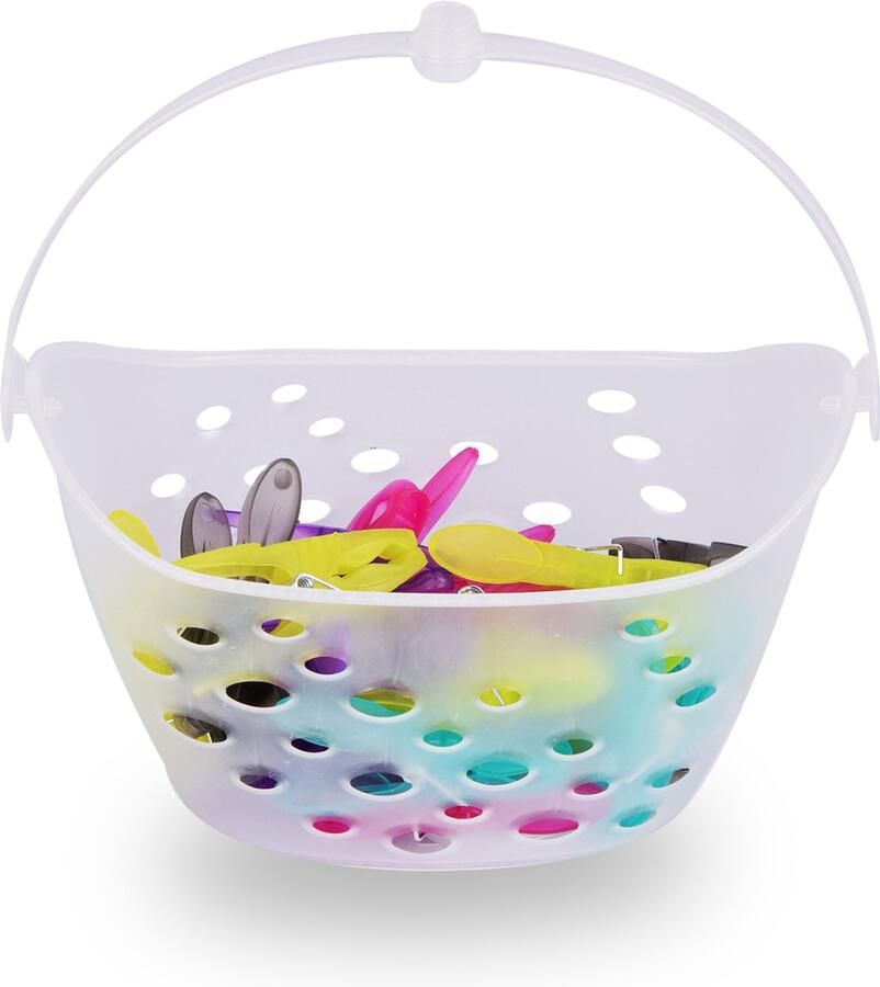 Discountershop 24x Gekleurde Wasknijpers Set| Incl. Multifunctionele Wasmand en Hanger Kleurrijk en Praktisch Huishoudhulpje
