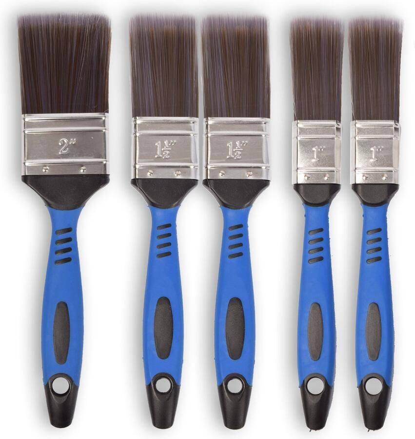 Discountershop Complete Kwastenset voor Muurverf 5-delige Set Platte Kwasten Synthetisch Haar Silicone Handvat Geschikt voor Klussen en DIY