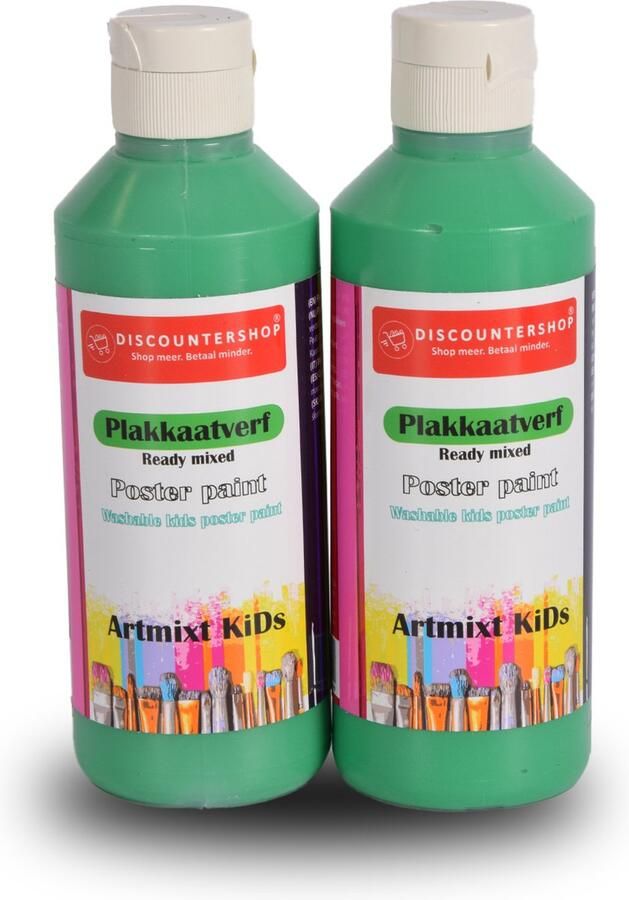 Discountershop Groene Plakkaatverf 250ml Hoogwaardige Verf voor Creatieve Volwassenen en Kinderen Breedte 5cm x Hoogte 16cm 2 Stuks Plakkaatverf Uitwasbaar & Niet-Giftig Ideaal voor Schildersessies en Knutselprojecten