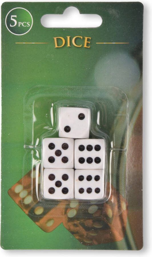 Discountershop Dobbelstenen Set voor Dungeons & Dragons en Meer Plastic Wit Zwart 1.5cmx1.5cm 5 stuks Geschikt voor Bordspellen Kaartspellen & Casinoavonden