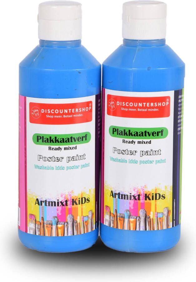 Discountershop Duo-Pack Blauwe Plakkaatverf (250 ml elk) Ideaal voor Hobby en Creativiteit Waterbasis Kindvriendelijk & Uitwasbaar