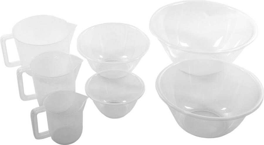 Discountershop Ideale Set 4 stuks Mengkomen Transparant 7l 4l 2.3l.1l Maatbeker 3 stuks met Handvat 0.5l 1l 2l Beslagkommen Keuken keukenschalen