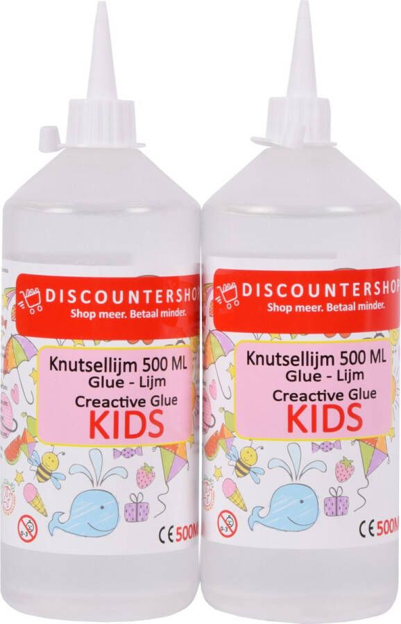 Discountershop Knutsellijm Set voor Kinderen 2x 500 ml Transparante Niet-giftige Lijm voor Peuters Veilig en Ideaal voor Schoolprojecten en Hobby's