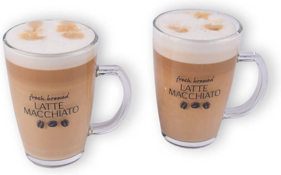 Discountershop Latte Macchiato Set 2 x 300ml Koffieglazen en Longdrinklepels 4-Delig Servies Transparant Glas Magnetronbestendig