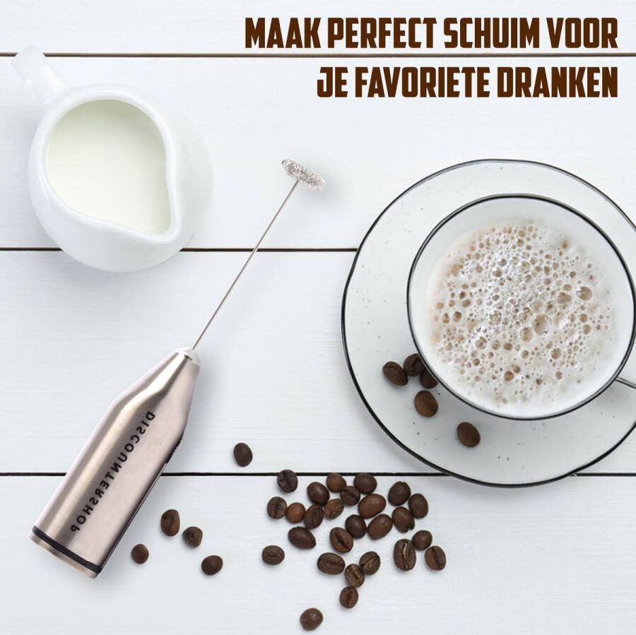Discountershop Melkopschuimer premium RVS elektrische melkschuimer voor koffieliefhebbers 21cm Werkt op 2xAA Batterijen Zilver Zwart Perfect voor Cappuccino & Latte Vaatwasserbestendig Ultieme Matcha & Koffie Beleving